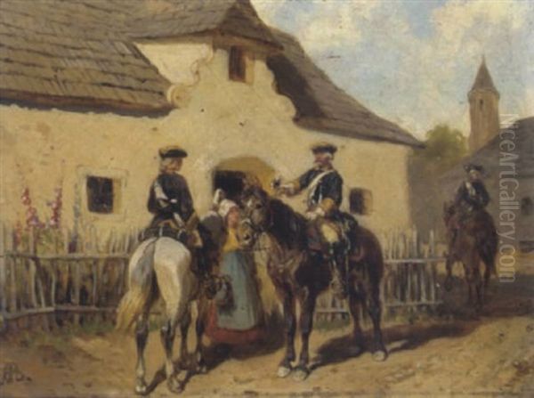 Umtrunk Bei Der Rast Oil Painting by Alexander Ritter Von Bensa