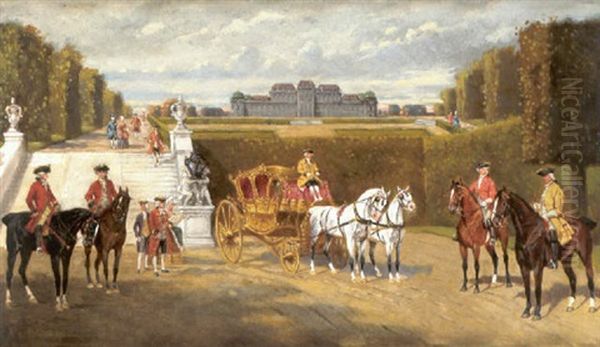 Elegante Gesellschaft Im Schlospark Des Belvedere Oil Painting by Alexander Ritter Von Bensa