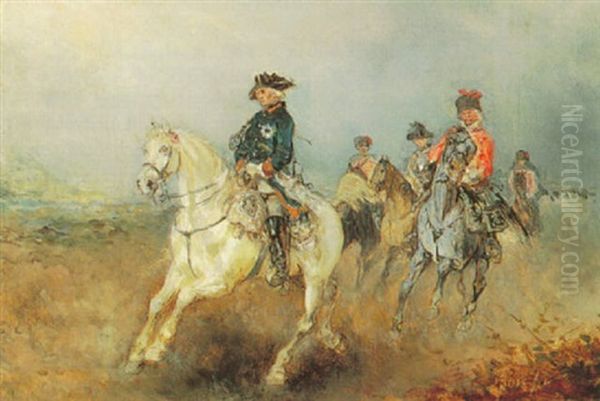 Friedrich Der Grosse Und General Ziethen Zu Pferde Oil Painting by Alexander Ritter Von Bensa