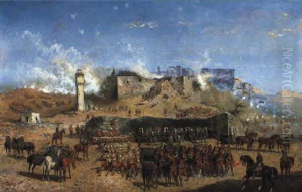 Die Einnahme Der Stadt Omduran Am 2. September 1898 Oil Painting by Alexander Ritter Von Bensa