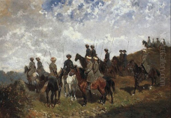 Berittene Kosaken Auf Einer Anhohe Oil Painting by Alexander Ritter Von Bensa