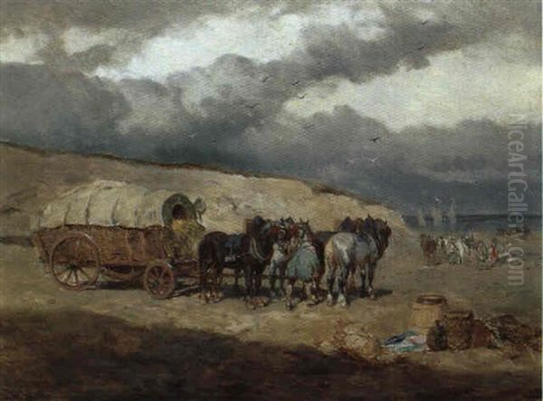 Pferdekarren An Einer Meereskuste Oil Painting by Alexander Ritter Von Bensa