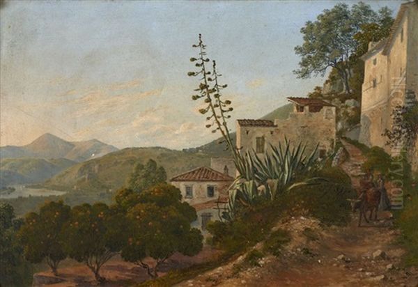 La Vallee Du Paillon Et Le Mont Chauve Depuis La Route De Genes Pres De Nice Oil Painting by Francois Bensa