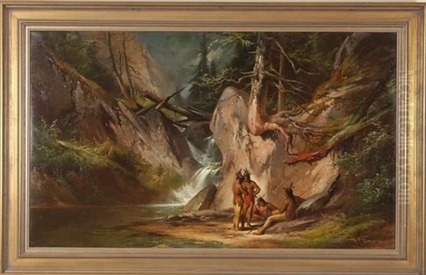 Landscape With Four Native Americans Oil Painting by George Frederick Bensell