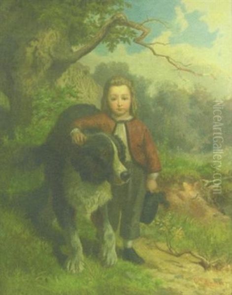 Portrait Of A Boy With A Dog by George Frederick Bensell