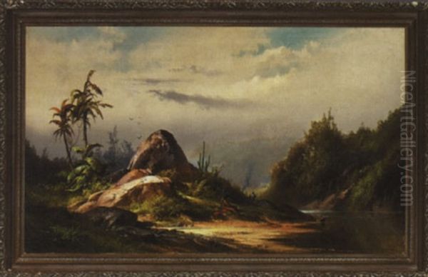 Native Americans On The Riverbank Oil Painting by George Frederick Bensell