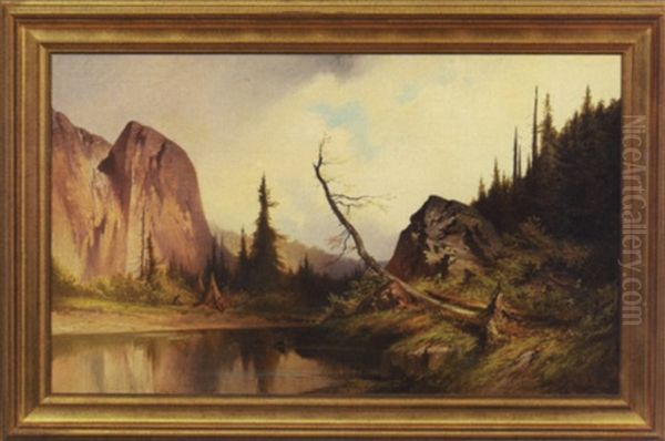 Native American Encampment Along The River Oil Painting by George Frederick Bensell