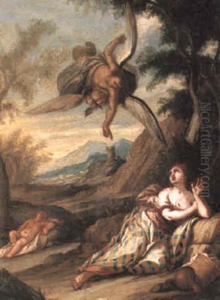 The Angel Appearing To Hagar In The Desert Oil Painting by Giulio Benso