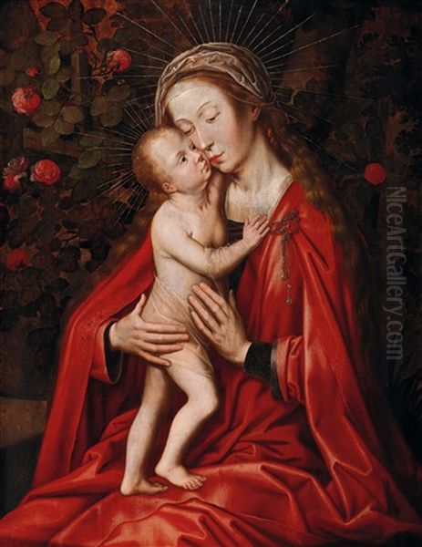 The Madonna And Child In A Rose Garden Oil Painting by Ambrosius Benson