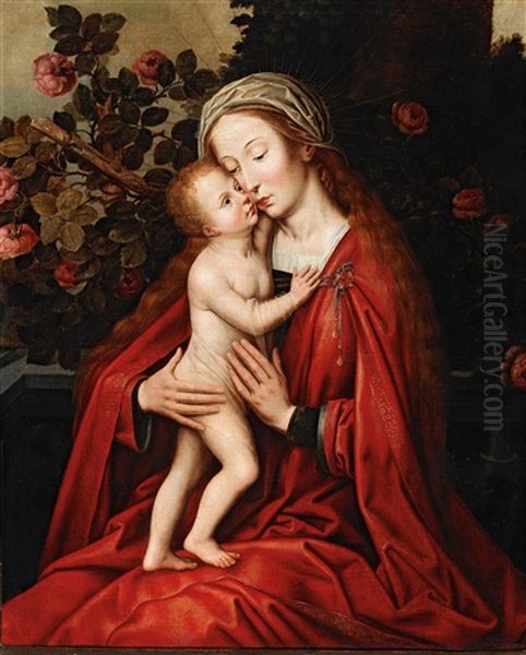 The Madonna And Child In A Rose Garden Oil Painting by Ambrosius Benson