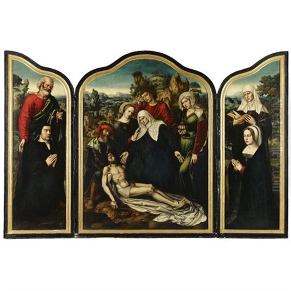 The Lamentation Of Christinner Wings (+ 2 Others; Triptych Of The Lamentation) Oil Painting by Ambrosius Benson