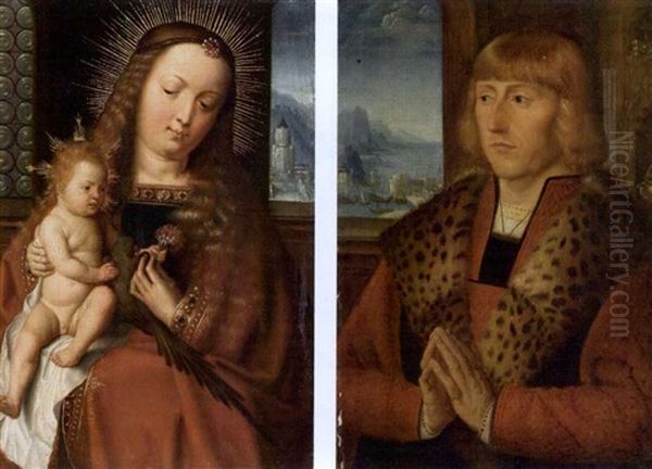 Madonna Mit Kind (+ Herrenportrait; Pair) Oil Painting by Ambrosius Benson