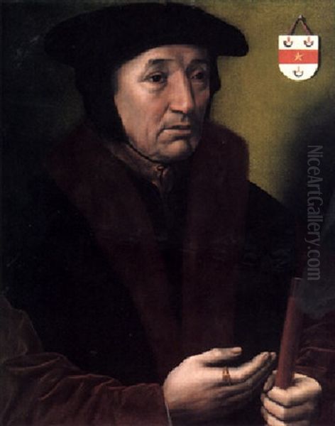 Portrait Of Jean Wyts, Watergraaf Of Mechelen, Half Length, Wearing A Hat And A Coat Trimmed With Fur by Ambrosius Benson