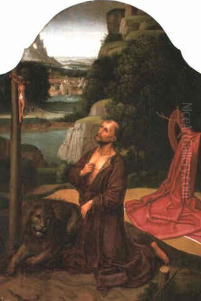 The Penitent St. Jerome In An Extensive Landscape Oil Painting by Ambrosius Benson