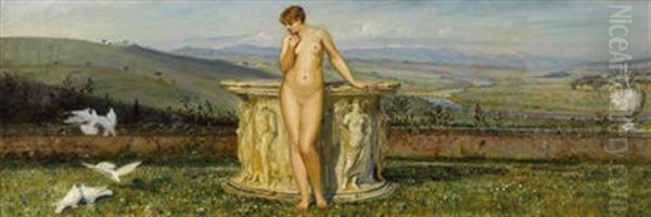 Idyllic Nude In A Landscape Oil Painting by Eugene Benson