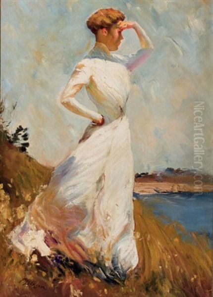 Dama Oteando El Horizonte Oil Painting by Frank Weston Benson