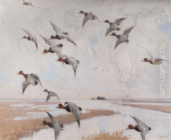 Redheads In Flight Oil Painting by Frank Weston Benson