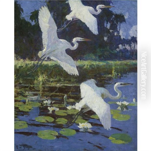 Herons And Lilies Oil Painting by Frank Weston Benson