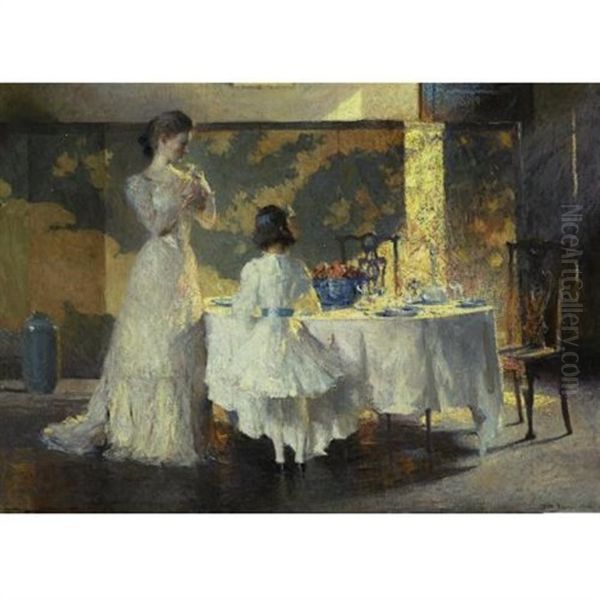 The Artist's Daughters (the Dining Room) Oil Painting by Frank Weston Benson