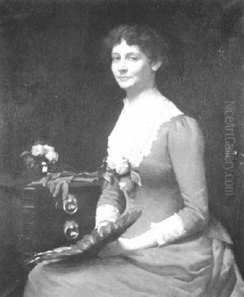 Portrait Of Marguerite Washburn Walker Holding A Fan Oil Painting by Frank Weston Benson