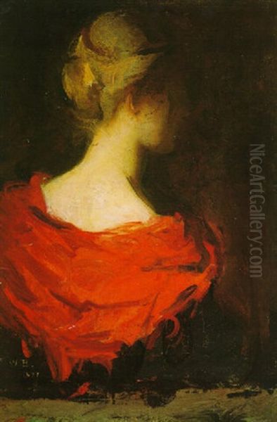 Lady With Red Shawl Oil Painting by Frank Weston Benson