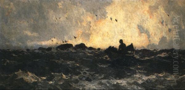 Hunter In Boat Oil Painting by Frank Weston Benson