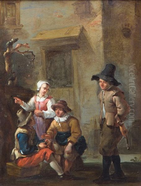 Four Conversing Figures Oil Painting by Johannes van der Bent