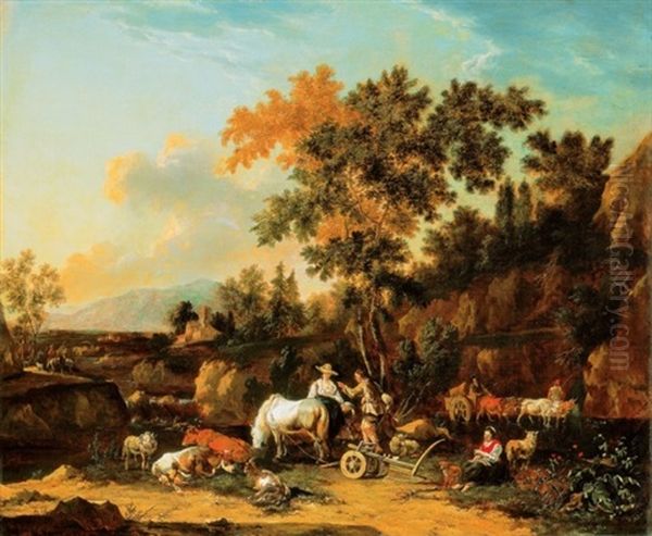 Jelenet Nemetalfoldi Tajban (scene In Dutch Landscape) Oil Painting by Johannes van der Bent