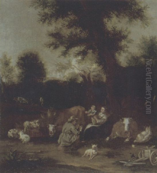 Die Gluckliche Hirtenfamilie Oil Painting by Johannes van der Bent