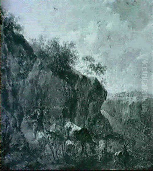 Herde In Einer Gebirgslandschaft Oil Painting by Johannes van der Bent