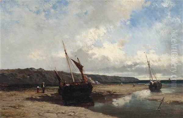 Fishing Boats At Dusk Oil Painting by Louis Bentabole