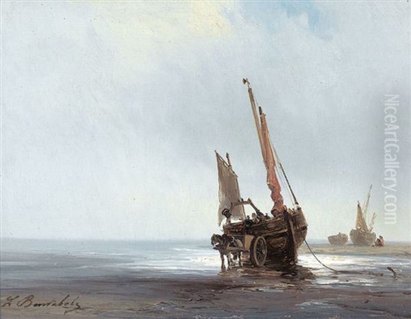 Strand Bei Ebbe Mit Booten Oil Painting by Louis Bentabole