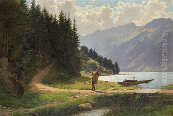 Landschaft Am Brienzersee Mit Bauer Oil Painting by Wilhelm Bernhard Benteli