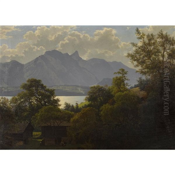 Thunersee Mit Dem Stockhorn Oil Painting by Wilhelm Bernhard Benteli