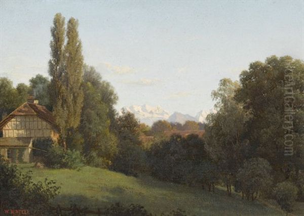 Bauernhauser Bei Munsingen Oil Painting by Wilhelm Bernhard Benteli