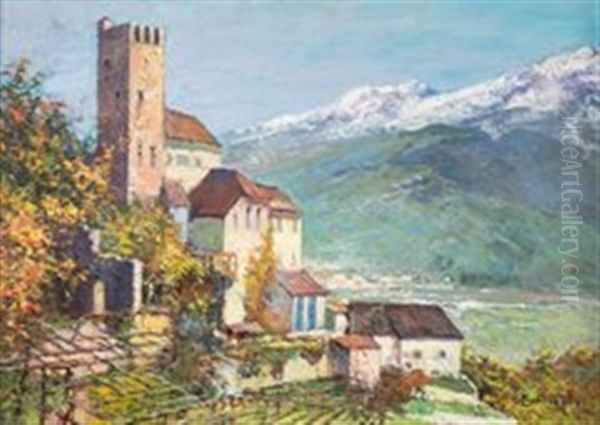 Blick Auf Castel Monteleone In Sudtirol Oil Painting by Cesare Bentivoglio