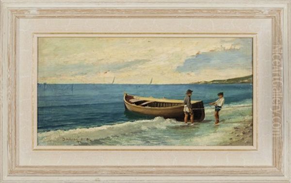 Pescatori Sulla Spiaggia Oil Painting by Cesare Bentivoglio