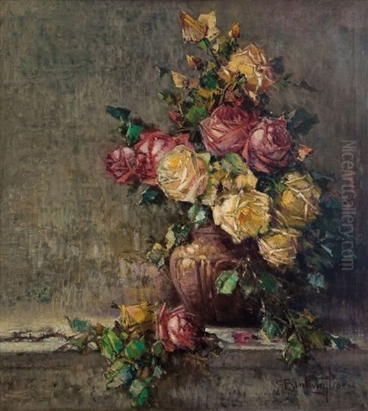 Vaso Con Rose Oil Painting by Cesare Bentivoglio