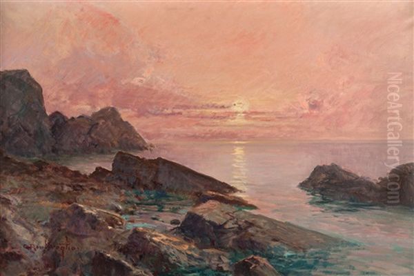 Tramonto Sulla Scogliera Ligure Oil Painting by Cesare Bentivoglio