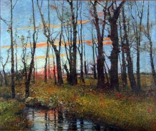 Woodland At Sunset Oil Painting by Cesare Bentivoglio