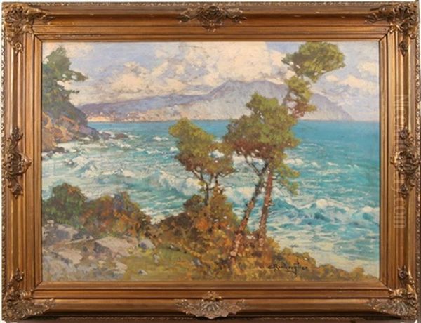 Italian Coastal Seascape, Liguria Oil Painting by Cesare Bentivoglio