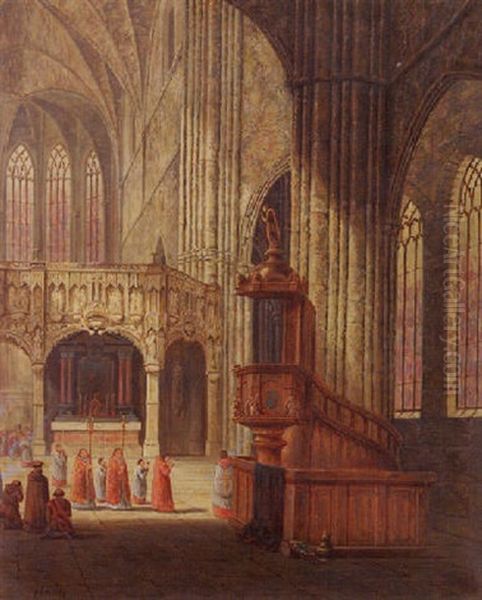 Aerschot Cathedral, Belgium Oil Painting by Alfred Bentley