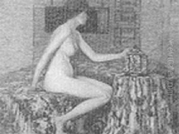 Nude By A Chinese Lantern by John William Bentley