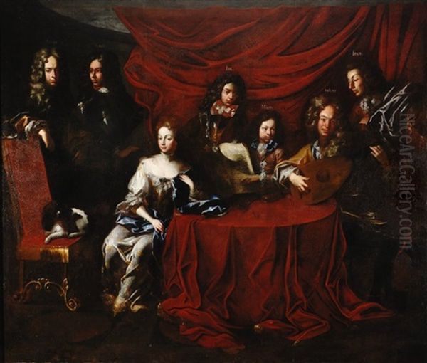 A Portrait Of Countess Marie Adelheid Hroznata Of Kokorov With Her Six Sons Oil Painting by Christian Phillipe von Bentum