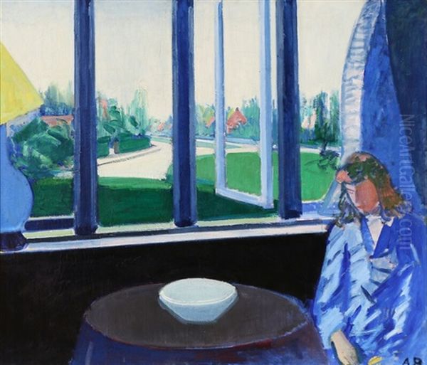 Woman At The Window Oil Painting by Axel Bentzen