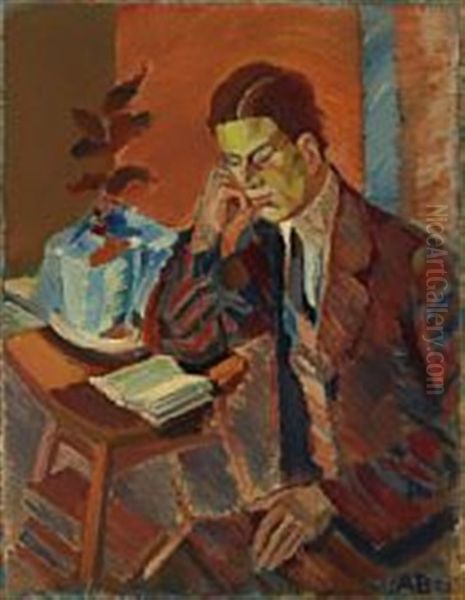 A Reading Young Man Oil Painting by Axel Bentzen