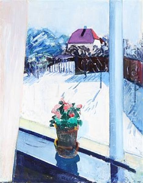 View From Window Oil Painting by Axel Bentzen