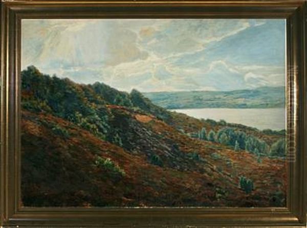 A Danish Moor Landscape With View Over Lake Oil Painting by Fritz Johannes Bentzen-Billkvist