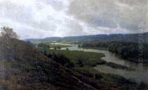 Danische Heidelandschaft Mit Flusslauf Oil Painting by Fritz Johannes Bentzen-Billkvist