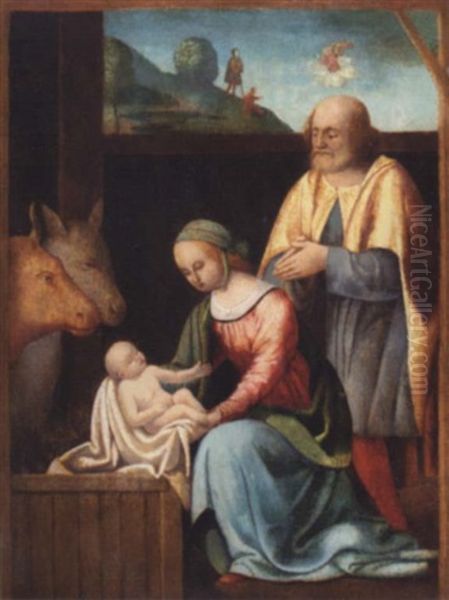 The Holy Family With The Annunciation To The Shepherds Beyond Oil Painting by Giovan Battista Benvenuti